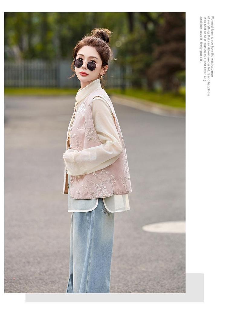 2025 Spring Women's Reversible Embroidered Ramie Vest in Chinese National Style (CY8121)