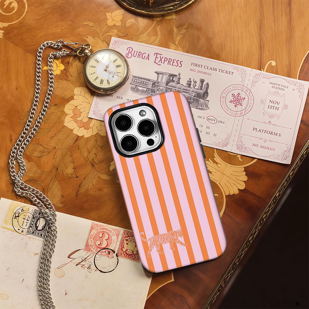 Custodia per Telefono Tigre a Strisce Rosa-Arancio per IPhone 16 15 14 13 12 11 X XS XR XSMAX 7 8 Pro Max Plus Copertura Posteriore a Doppio Strato