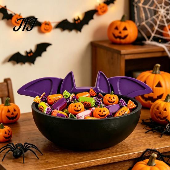 Trick or Treat Bowl Halloween Candy Bowl, Black Bat Shaped Ceramic Dish, Large Resin Serving Tray for Snacks And Treats, Tabletop Display Home Indoor