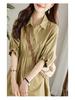 Women's Asymmetrical Pleated Shirt Dress with Waist-Slimming Design and Lantern Sleeves