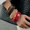 Fashion Irregular Smudged Acrylic Bracelet, Retro Translucent Gold Foil Resin Wide Bracelet