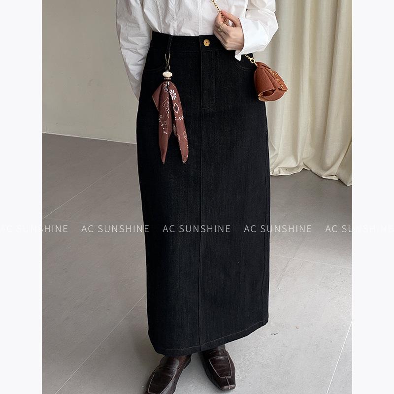 AC Sunshine Women's Vintage-Look Woven Cotton Midi Bodycon Skirt for Everyday Casual and Commute Wear