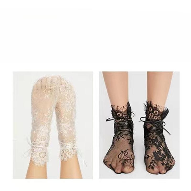 Women Fashion Lace Tulle Socks Mesh Ankle Socks High Heels Wedding Bride Evening Lace Middle Socks Garter With Tights