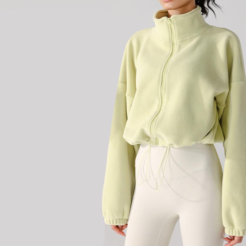 Women's Winter Full-zip Lambswool Sports Coat Stand-up Collar Loose Padded Warm Aubergine Tops