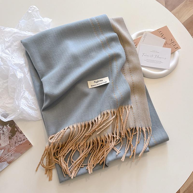 

2024 Высококачественный Универсальный Женский Кашемировый Шарф-Шаль - Однотонный для Тепла Осенью и Зимой 190x65 cm светло-синий