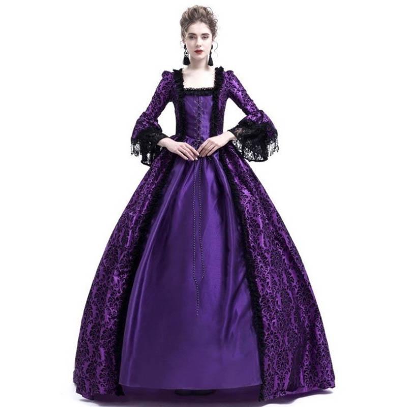 Vintage Medieval Women Slim Renaissance Costume Hollow Out Ball Gowns Queen Dresses Plus Size S-XXXL
