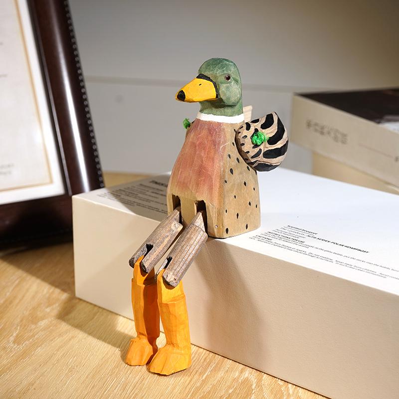 Envy Porcelain Long-Legged Duck: Handmade Wooden Carving, Small Ornament, Humorous Office Desktop Decoration.