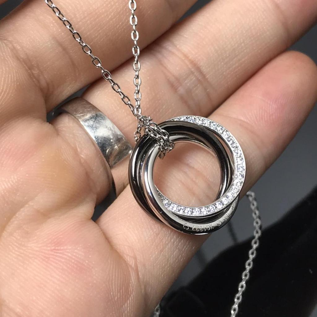 Kajia 925 Silver CNC Diamond Three-Tone Triple Ring Necklace