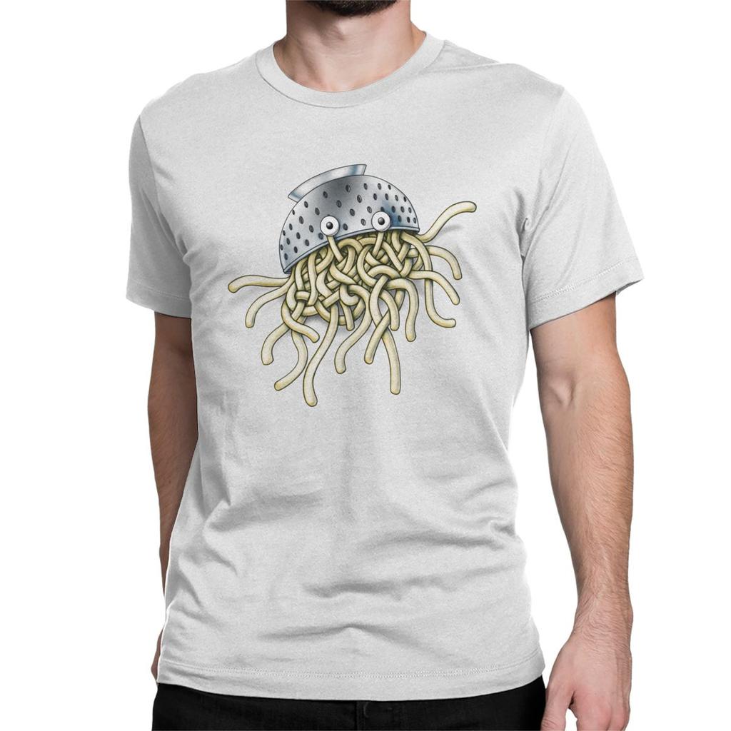 Flying Spaghetti Monsterism Monster With Colander T Shirts Men Funny TShirt Pastafarianism Fsm Religion Church Tees 5XL