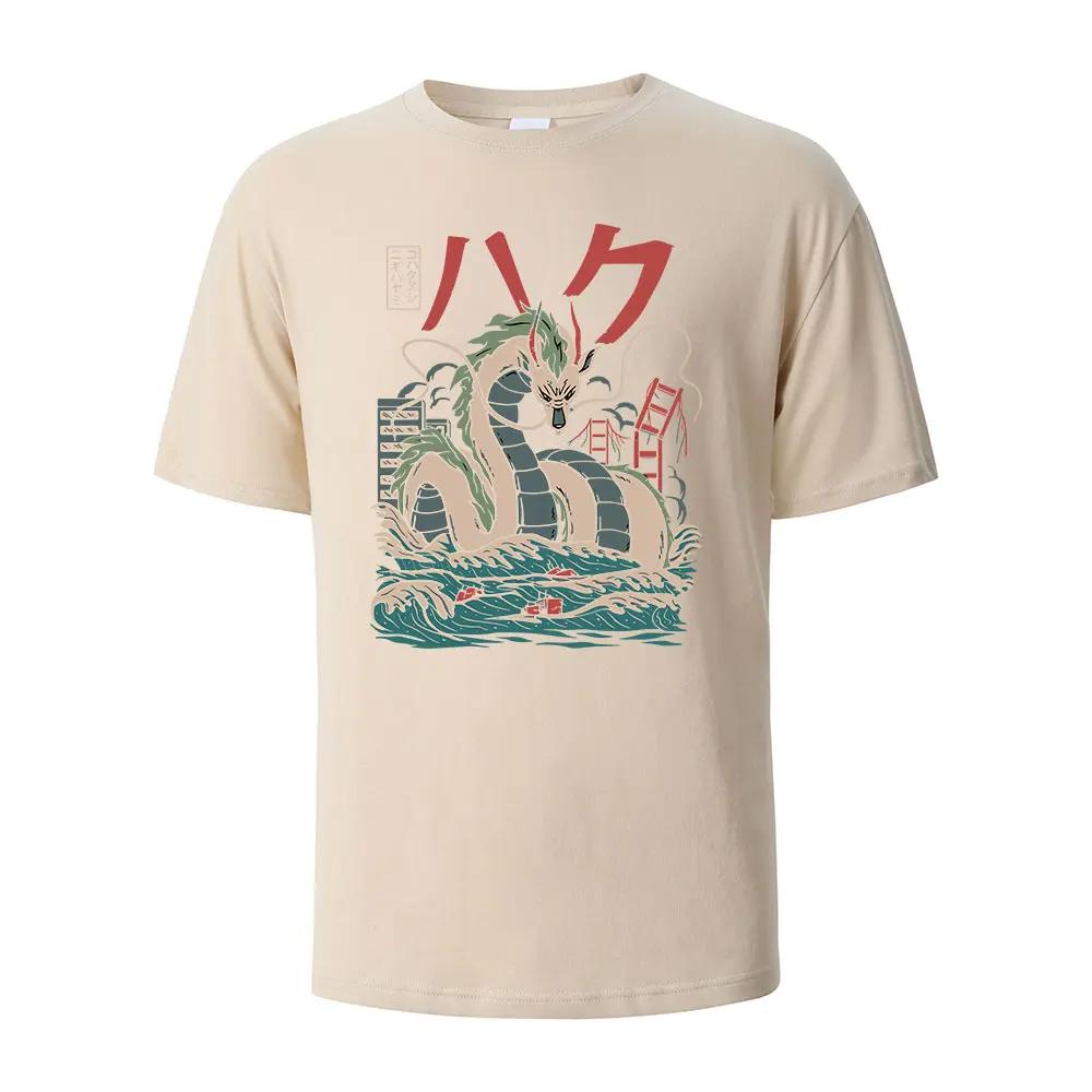 Dragon Printing Men‘s T-shirt Casual Breathable Tees 100%Cotton Funny  Loose Tops Street Oversized T-Shirts For Men Women O-neck