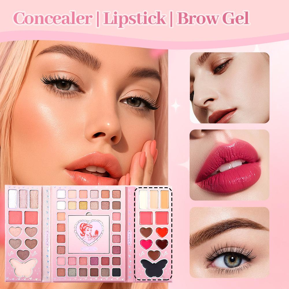 JULYSTAR 54-Color Eye and Face Palette Multi-Function Foldable Makeup Book Eyeshadow Blusher Highlighter Lip Cream Cosmetic Gift Box Set