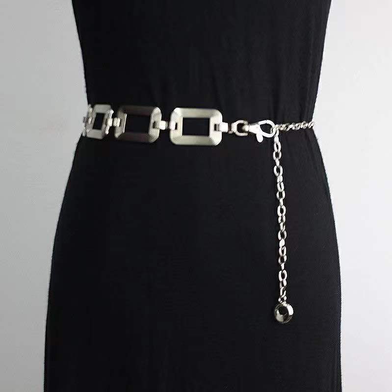 European and American Belt Women's Simple Fashion Square Buckle Texture Decorative Metal Chain Waist Seal with Skirt Coat