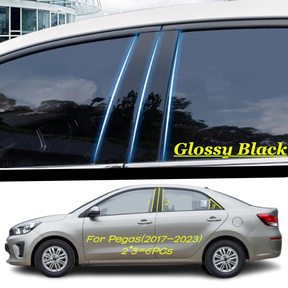 Car TPU/Glossy Mirror Pillar Post Cover Door Trim Window Molding Sticker 6pcs For Kia Pegas Soluto 2017 2018   -2024 Black Kia Pegas