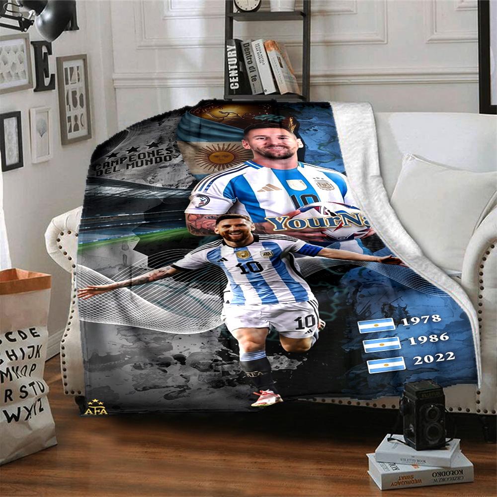 Messi Customize Text Blanket Gift Personalized Blanket Durable Comfort Suitable for Sofa Bedding Office Picnics Ideal for All Seasons