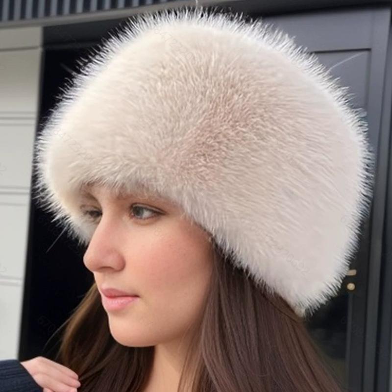 WTEMPO Women's Autumn Winter Soft Plush Hats Windproof Cold-proof Thick Warm Bucket Hats Ear-protecting Flat-topped Hats Outdoor Shopping Hats