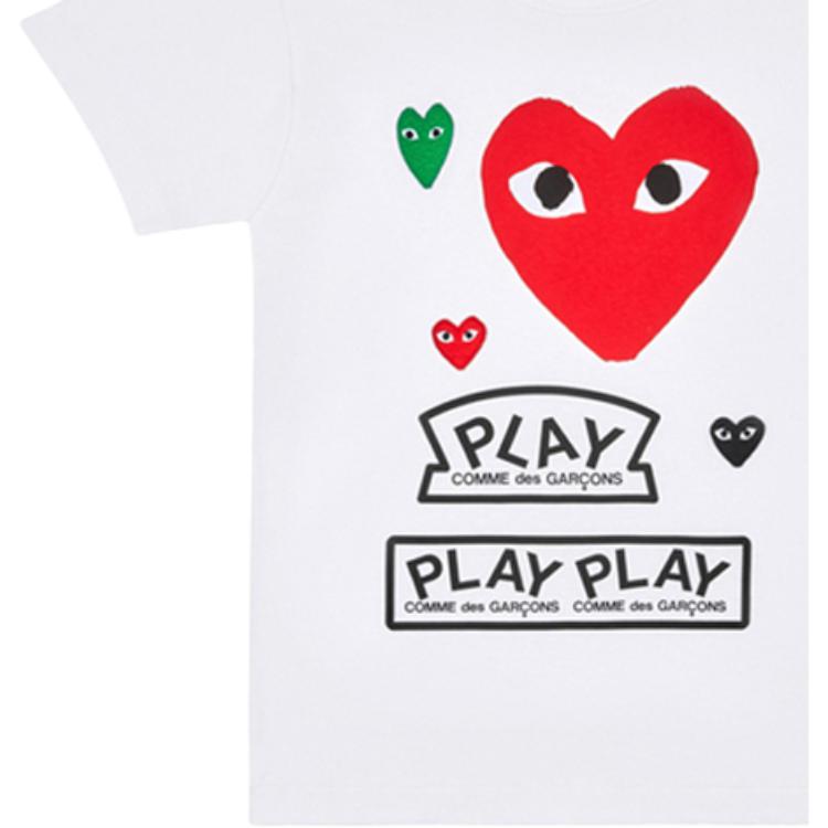 CDG Play T Shirts Men's White Crew Neck Moderate Straight Fit AZ-T280-051-1