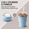 Silicone Ice Ball Mold 10.2cm Collapsible 2-in-1 Foldable Tumbler Cup - Leakproof Reusable Portable Cup for Travel Gym Outdoor-Blue