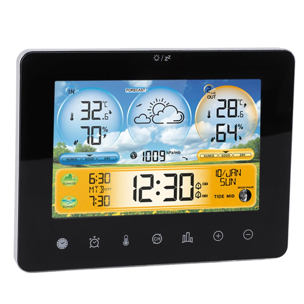 Weather Forecast Station Wireless Indoor Outdoor Touch Digital Time RF Sensing Hygrograph with