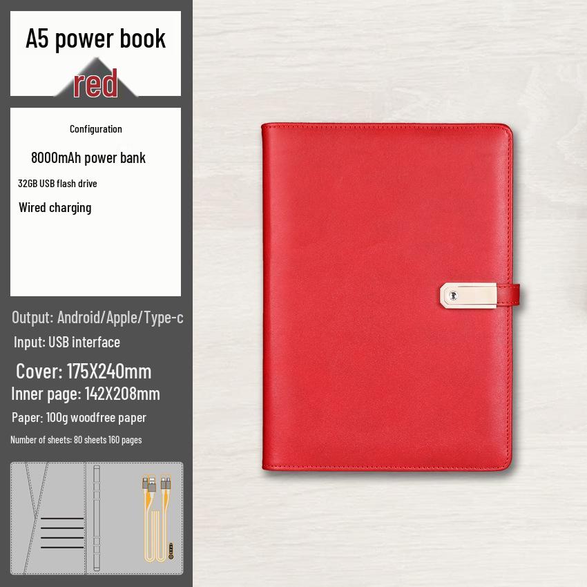 A5 Multi-Function Notebook Gift Set with USB & Wireless Charger - Customizable Logo Option