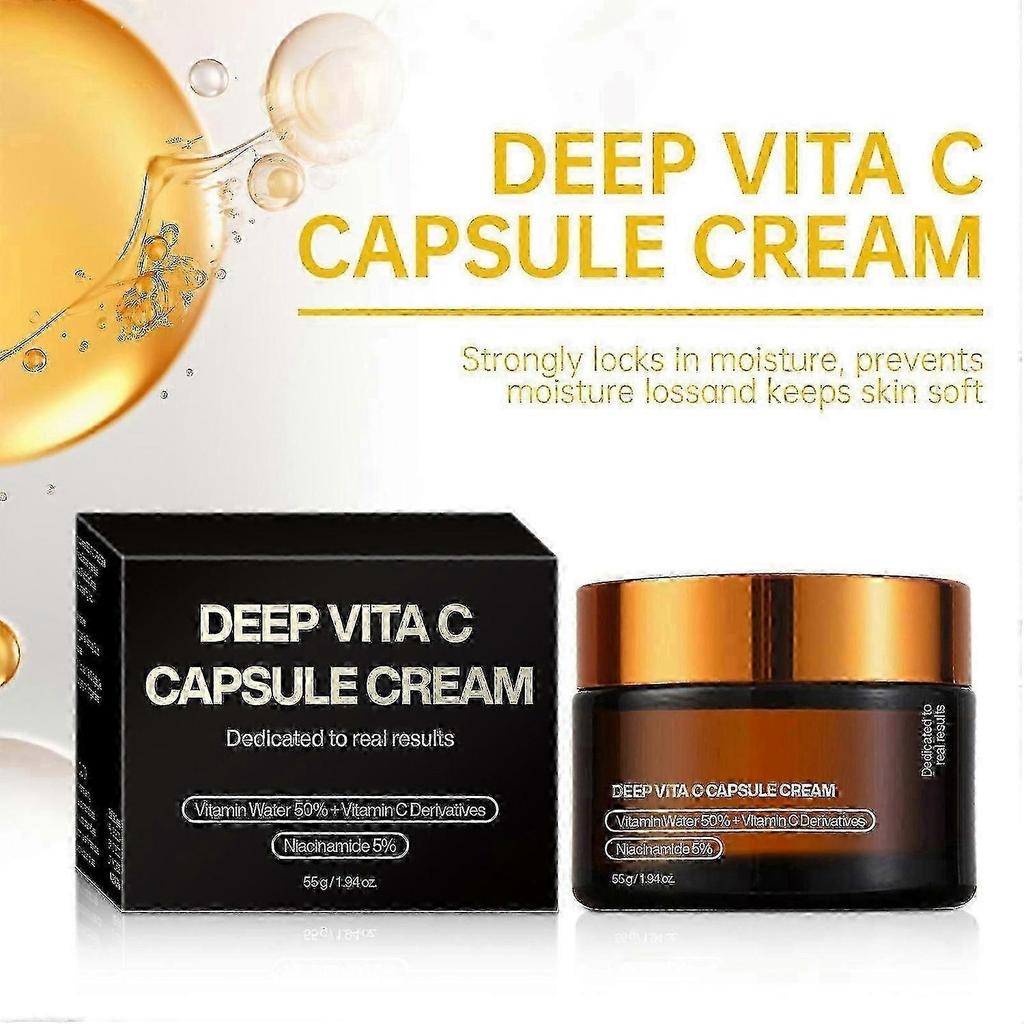 Deep Vita C Kapselcreme - Vitamin C Kapsel Gesichtsfeuchtigkeitsgel mit Kollagen & Niacinamid - Anti-Falten, Straffend, Feuchtigkeitsspendend Haut-TF