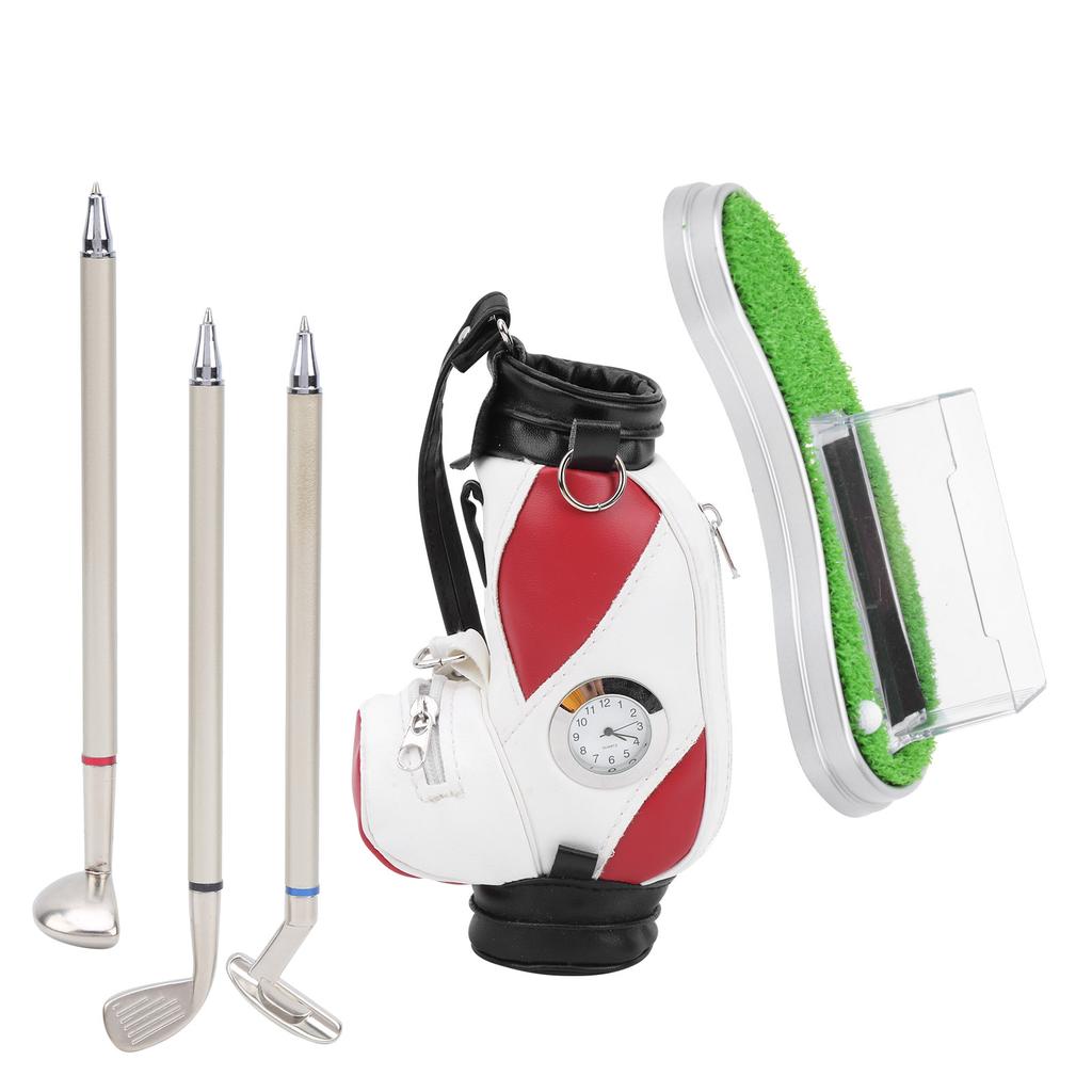 Golf Bag Pen Holder with Clock Card Case Kit for Desk Decoration Golf Gift for Golfer Fans