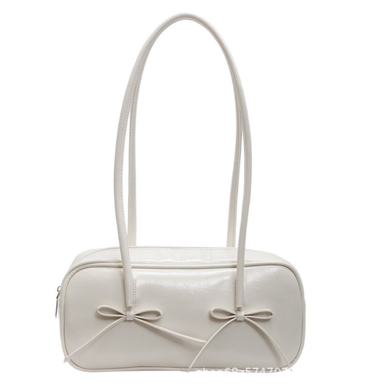 Versatile Simple Underarm Boston Bag Women's 2025 Spring New Korean Version Bow Fashion High-end Shoulder Bag