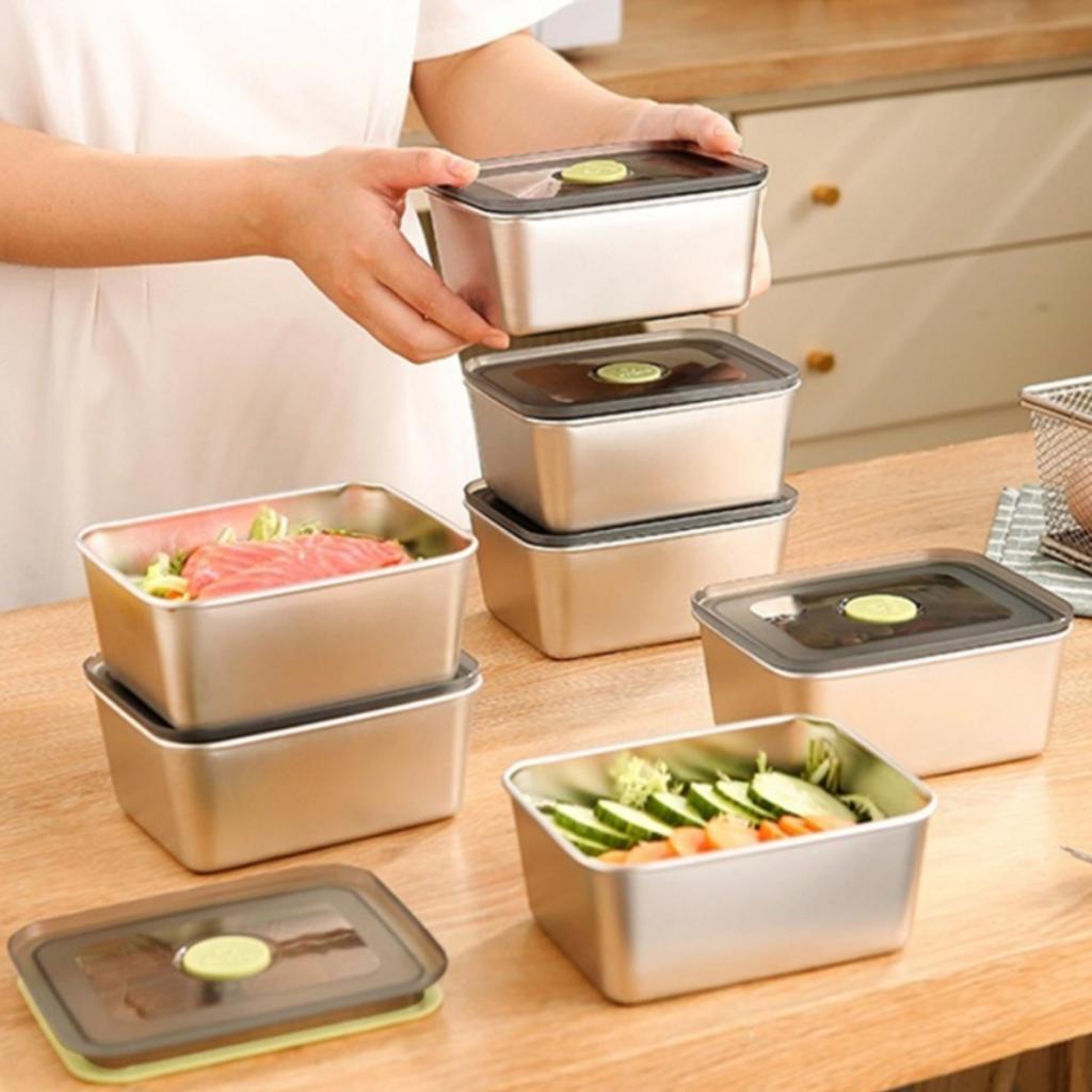 Stainless Steel Food Storage Container with Silicone Lid Sealed Lunch Box for Daily Meals Portable Refrigerator Organizer