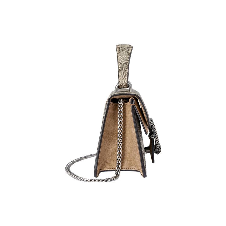 Gucci Borsa a Spalla Mini Borsa a Tracolla in Tela con Chiusura a Bottone Magnetico Logo Vintage Testa di Tigre Borse da Donna Beige Marrone Scuro 752029-KHNRN-8642