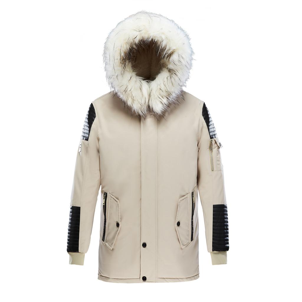Men's White Fur Collar Mid-length Cotton-padded Jacket Cotton-padded Jacket