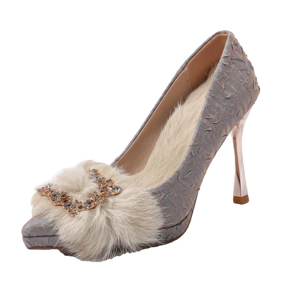 Metal buckle Mao Mao waterproof table high heels women 2025 early spring new models not tired feet thin heels rhinestone pointed single shoes women