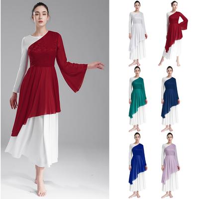 Damen Tunika für liturgischen Lobpreistanz, einschultriges, asymmetrisches Anbetungstanz-Overlay-Tunika-Top