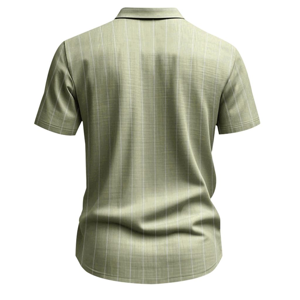 Men's Linen Button Down Shirt Vertical Stripe Pattern Short Sleeve Casual Loose Fit Breathable Summer Shirt with Turn Down Collar
