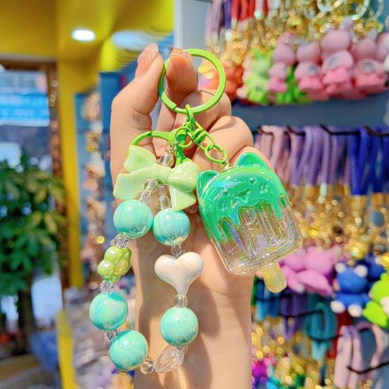 Cat Popsicle Keychain Heart Flower Bead Keychain Cute Transparent Popsicle Pendant Backpack Purse Charm Gift for Women Girls