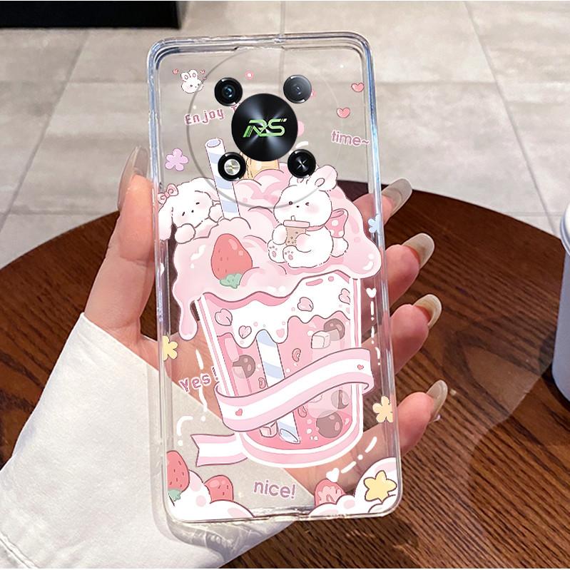 Hülle Für ITEL RS4 S666LN Gehäuse Luxus Niedlich Liebesherz Hase Lustiges Muster Transparentes TPU Weiches Silikon Handyhülle Rückseite