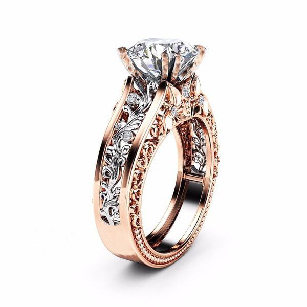 Trendy Two-Tone Ladies' Ring: 14k Rose Gold-Plated Alloy