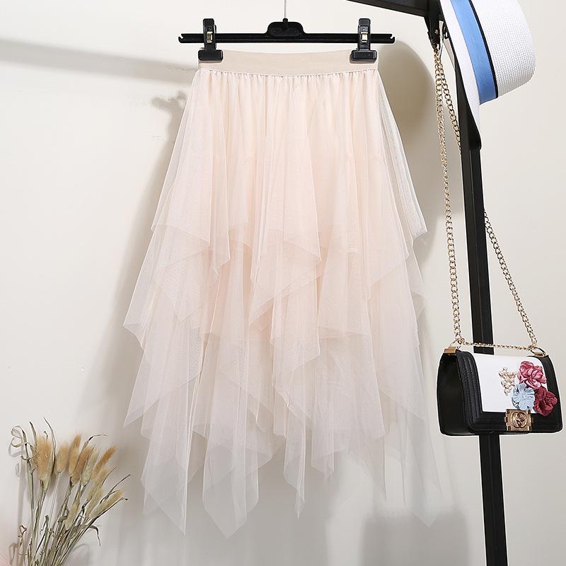 

Весна 2025 Женская миди-юбка с высокой талией из сетчатого тюля с неровным краем M