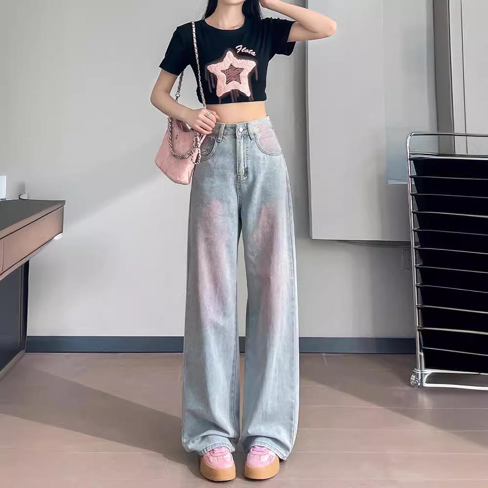 

Весна/Лето 2024 Румяна Ретро Широкие Штанины Высокая Посадка Большой Размер Прямые Свободные Джинсы 3XL for 150-160 lbs