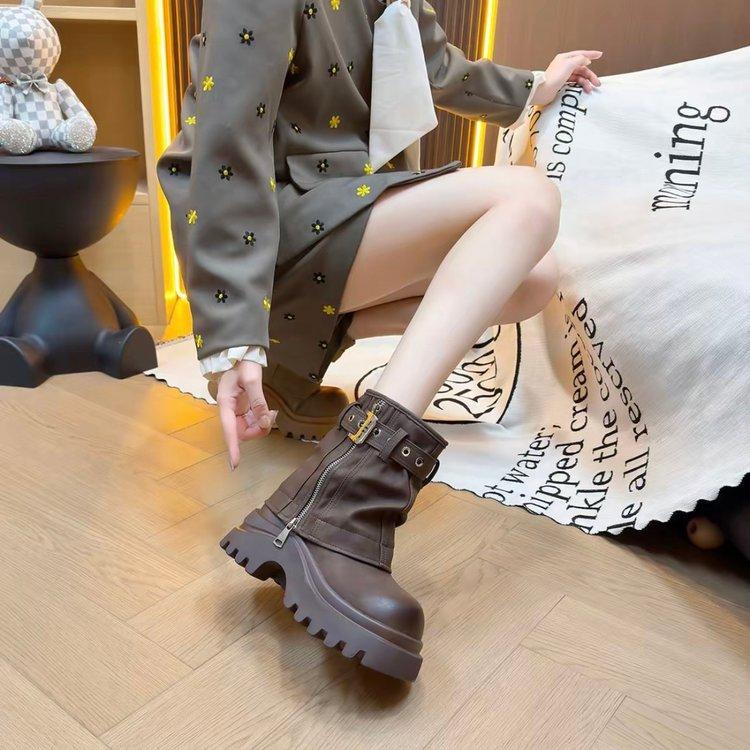 Live explosion~ Thick-soled heightening western knight boots for women in the autumn of 2025, new trousers, medium tube short boots for women