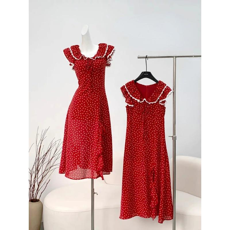 

Летнее французское элегантное платье миди для женщин, повседневное, милое, винтажное, облегающее, вечернее платье, корейское, офисное, женское, пляжное, цельное платье, шикарное, новое XL красный