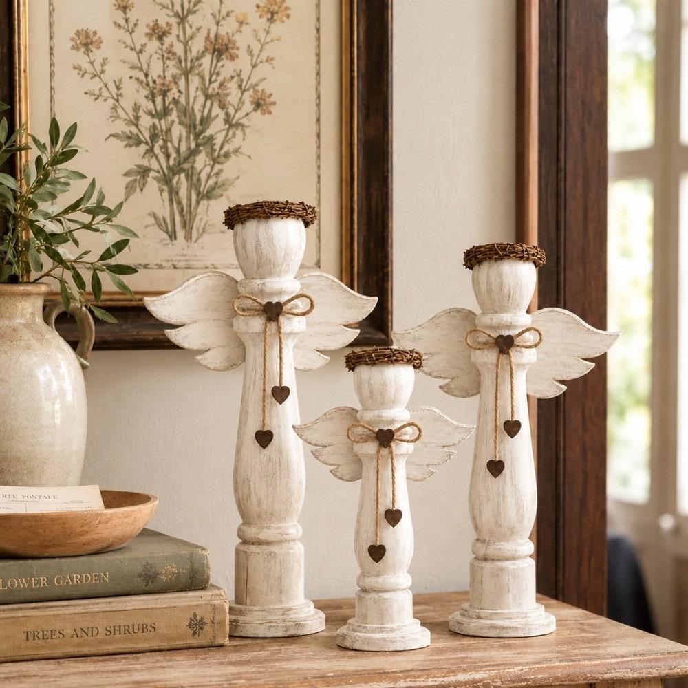 3Pcs Farmhouse Angel Trio Figurines Vintage Tabletop Ornament Shelf Decor  Living Room