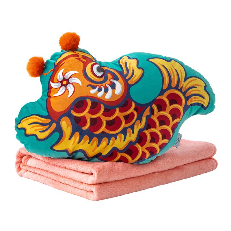 3D Printing Velvt Flannel Quilt Chinese Traditional Dance Lion Embroidery Air Conditioning Blanket And Cushion Sofa Car Decor