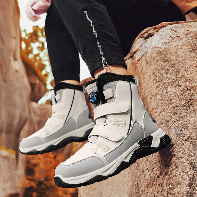 Herren Winter Schneestiefel mit Fleece-Wärme, Große Baumwollschuhe, Fell und Leder integriert, Extrem kalte High-Top Baumwollstiefel