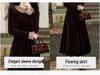 Elegant French Hepburn-Style Black Velvet Dress for Women - Autumn/Winter New Year Party Long Skirt