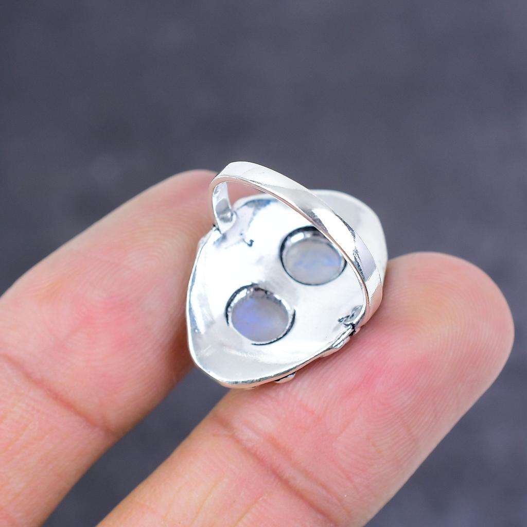 Inel din argint 925 lucrat manual cu piatră lunară curcubeu, mărimea 9, cadou pentru ea F6j53