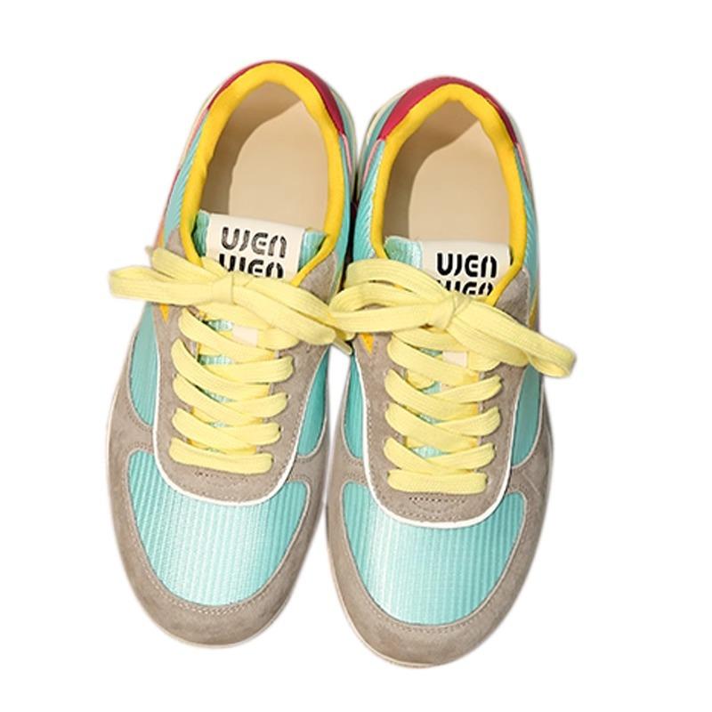 Japanese sports shoes women's 2025 spring new lace-up casual shoes show feet small mesh breathable retro flat-bottomed German training shoes