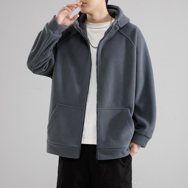 Autumn and Winter Heavy Fleece Jacket Men's Warm Cardigan Hooded Sweater Men's Trend Loose Casual Top