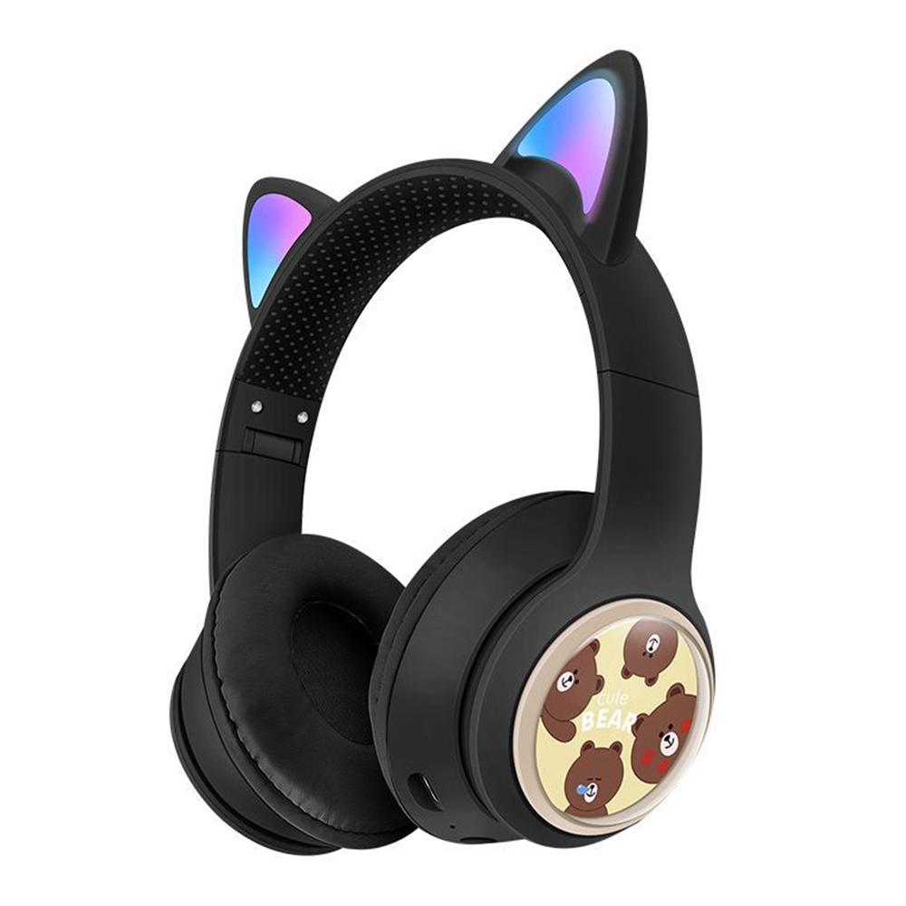 

AKZ AKZ-02D Glowing Cat Ear Headphone Bluetooth-Compatible Wireless Deep Bass Gaming Headset Black