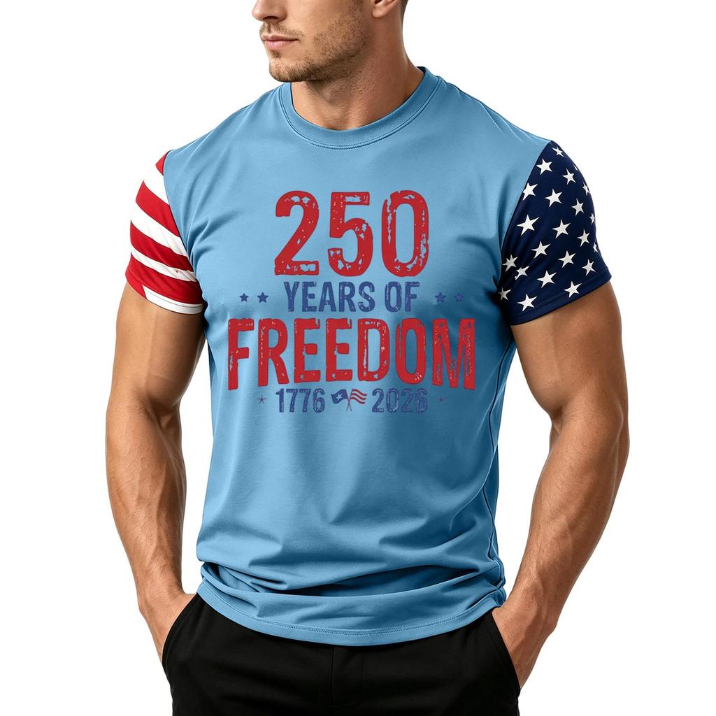 Men's Independence Day Flag Print Short Sleeve T-Shirt, Loose Casual Daily Summer Tops
