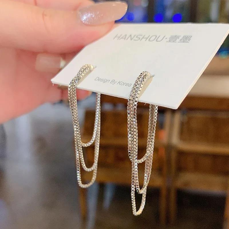 Temperament Multilayer Tassel Line Drop Dangle Earrings for Women New Trendy Stainless Steel Chain Stud Earring Wedding Jewelry