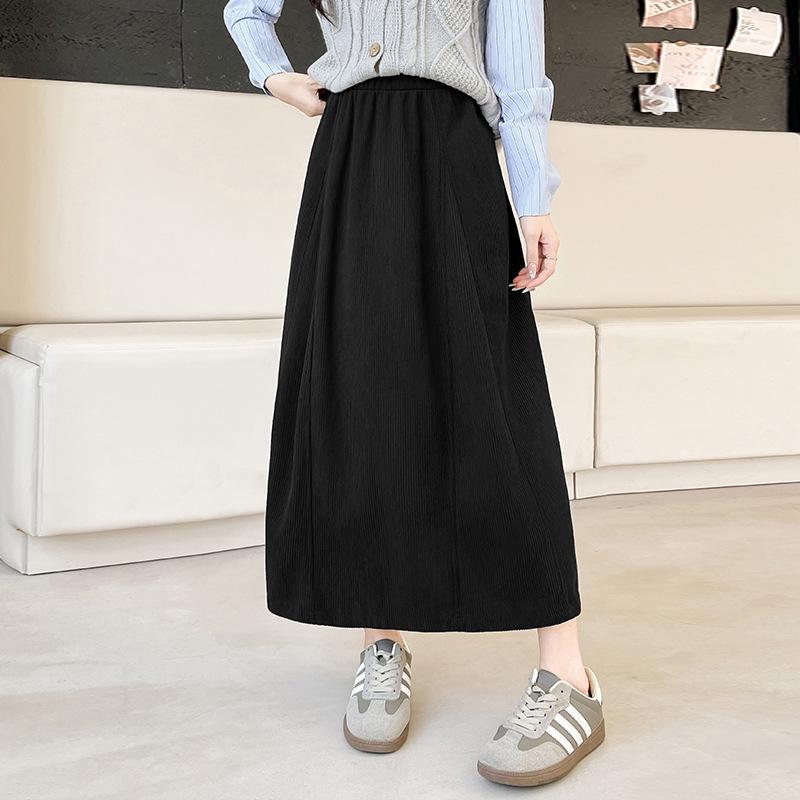 Women's High-Waisted Knit A-Line Midi Skirt, Spring/Autumn, Petite Pumpkin Umbrella Style